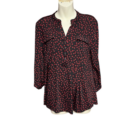 Ava & Grace size small black Blouse with red dots roll tab sleeves - Picture 1 of 9